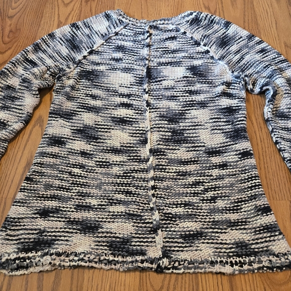 Rebecca Taylor Monochrome Chunky Knit Sweater White Gray Black Cozy Cotton M - Picture 11 of 11